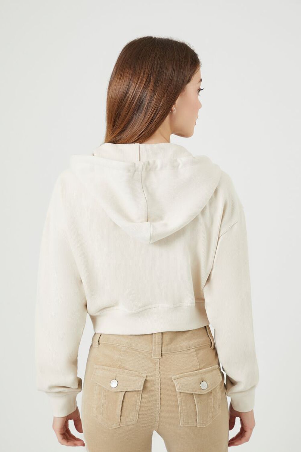 Ribbed Cropped Zip-Up Hoodie